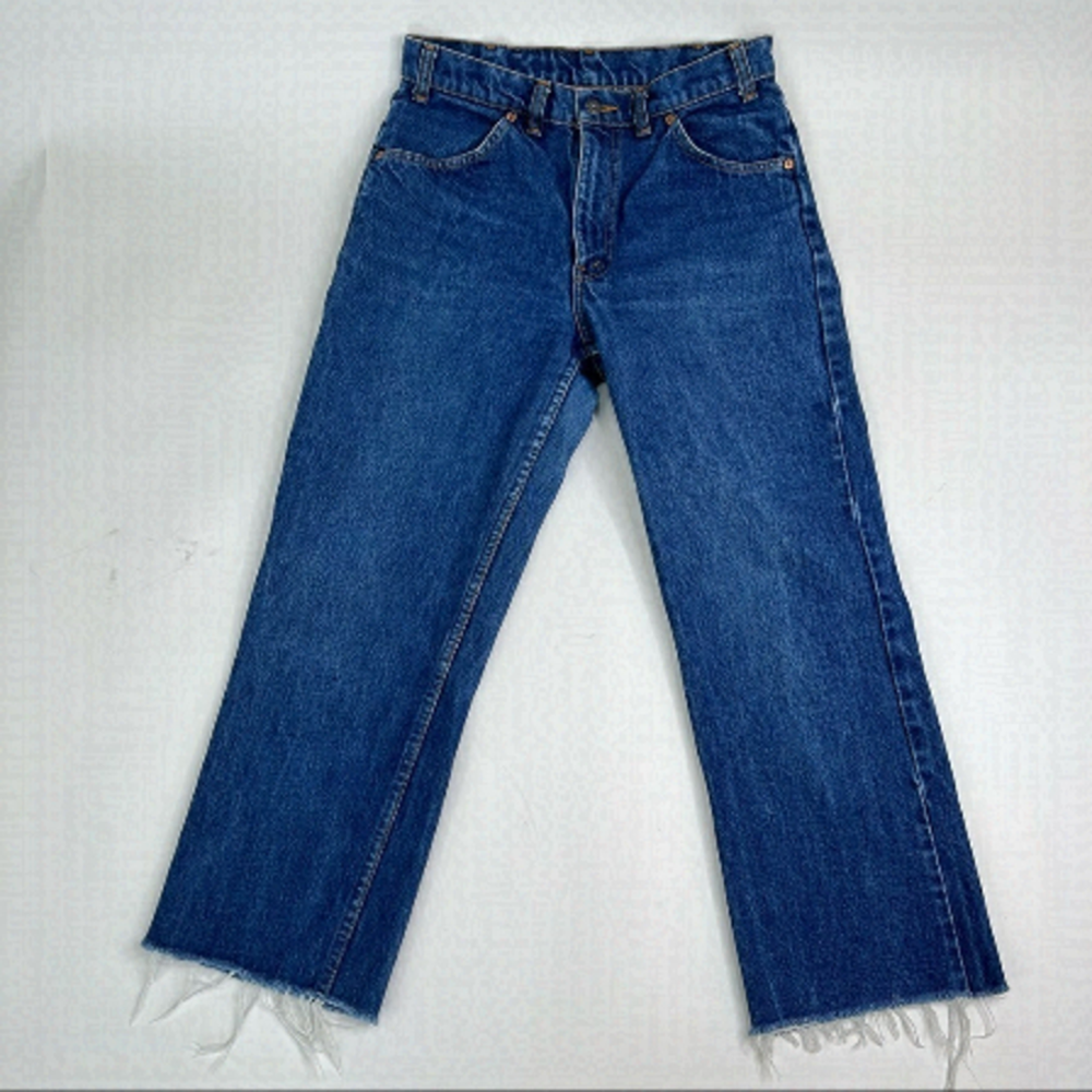 RARE Vintage 70s Orange Tab Levi's 619 High Waist Crop Raw Hem Stonewash Jeans